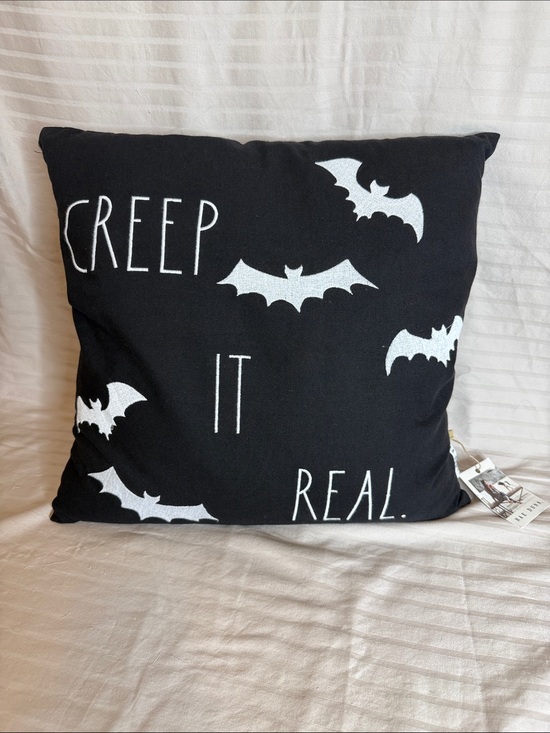 Rae Dunn Other - Rae Dunn Black Pillow with White Bat Design - "Creep It Real"